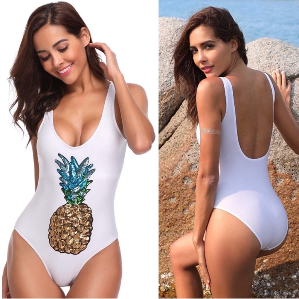 Sequin pineapple 1 piece swimsuit NWT L Soar dream